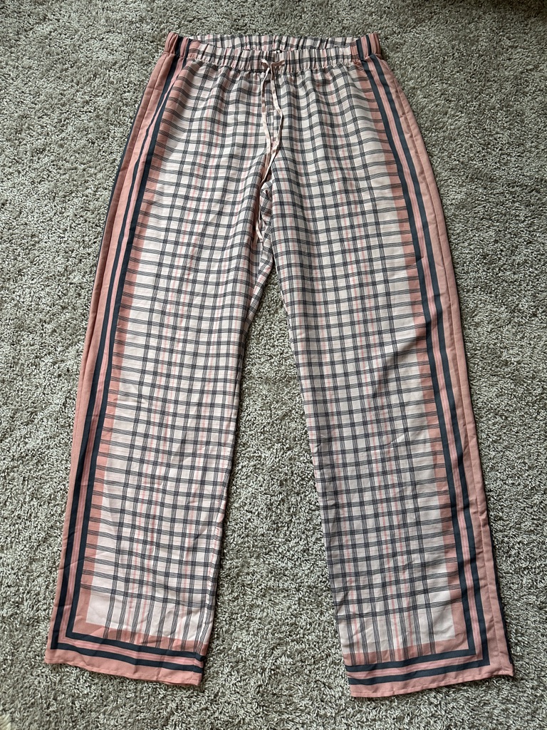 Victoria Secret Plaid Satin Drawstring Lounge Pants In Blush And Gray